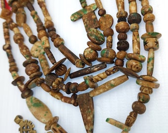Rustic Splattered Bone Beads / Strand 14" Variety Of Bone Beads / Tribal / Ethnic / Boho / Fun Beads / Jewelry Making Supplies.