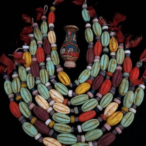 Indonesian Java Handmade Glass Beads Strand 10” | 20–22mm Oval Gourd Pumpkin Style | Rustic Tribal Artisan Jewelry Supplies