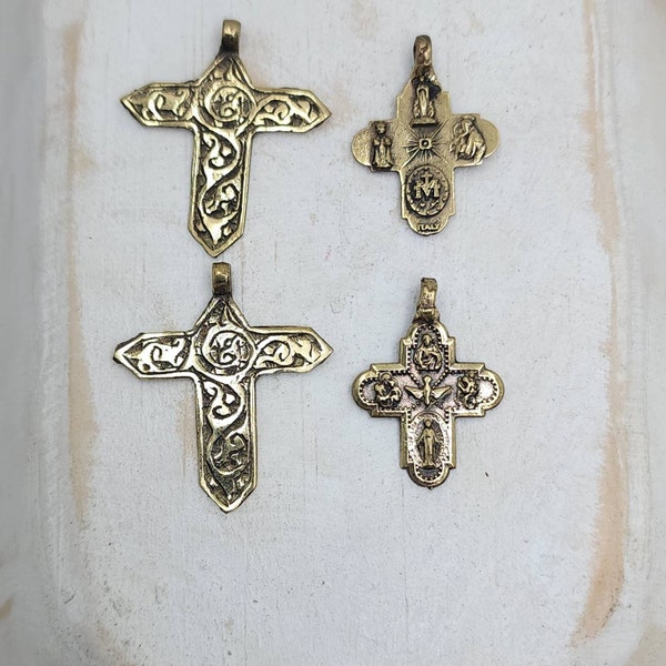 Vintage Religious Pendants made by Artisan Hands from Afghanistan Option to Choose Large Cross 39-40 x 34mm or Small 32 x 23mm / Vintage