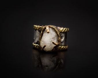 Copper, 925 Sterling Silver, Brass, And Natural Geode Ring/Ring Size 5 & 9.