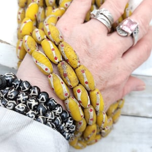 Old Accent Glass Beads Made By Thai Artisan Hands/ Indonesian Beads /Java /10 Beads 18-20mm x 10mm /Jewelry Supplies / Vintage / Venetian