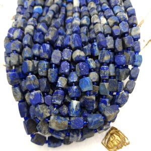 Afghaanse lapis lazuli-kralen gefacetteerd, echte natuursteenstreng 15" 7-12 mm, rustieke ambachtelijke edelsteenkralen voor het maken van sieraden