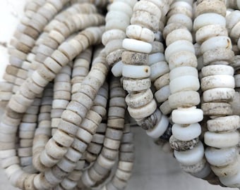 Beautiful Beads With Antique Rustic Accent White Opal Handmade Artisan, 8mm Or 9-10mm 10" Long Strand, Indonesia, Java, Tribal.
