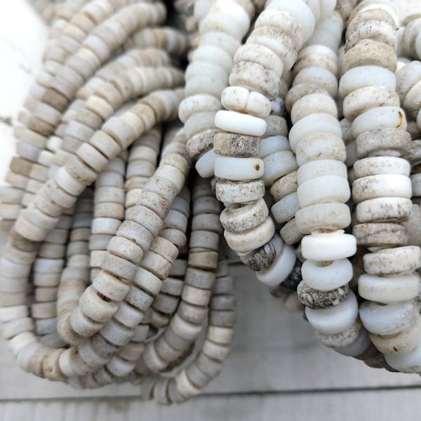 Beautiful Beads With Antique Rustic Accent White Opal Handmade Artisan, 8mm Or 9-10mm 10" Long Strand, Indonesia, Java, Tribal.