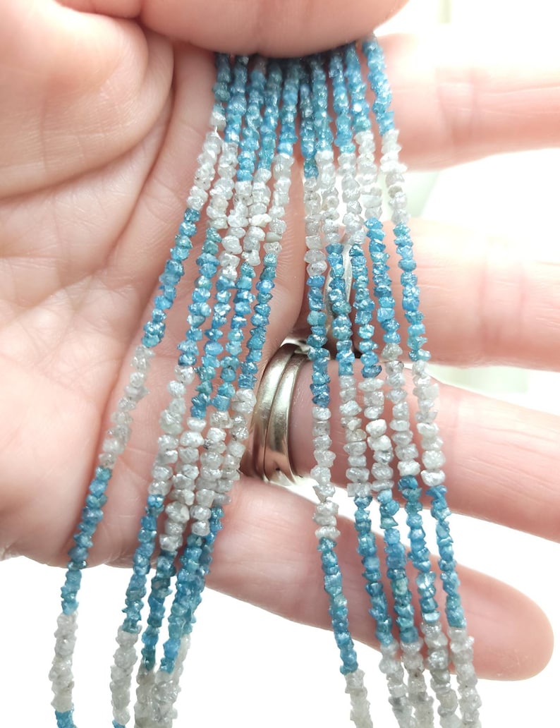 Forniture per gioielli con diamanti grezzi autentici AAA / naturali grezzi / diamanti grezzi / 2 mm-3 mm / diamanti grigi blu neri / filo intero o 10 diamanti. 1: Full Strand
