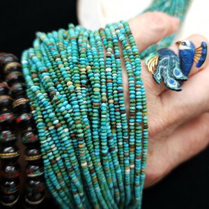 Turquoise Genuine Small Saucer Beads From Afghanistan, Strand 14"+[248] 2.5mm, Healing Stones, Heishi Beads, Natural Beads, Jewelry Supplies image 2