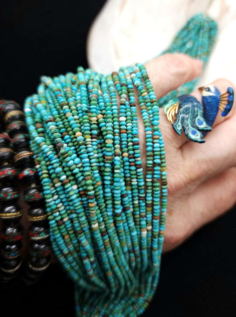 Turquoise Genuine Small Saucer Beads From Afghanistan, Strand 14"+[248] 2.5mm, Healing Stones, Heishi Beads, Natural Beads, Jewelry Supplies image 2