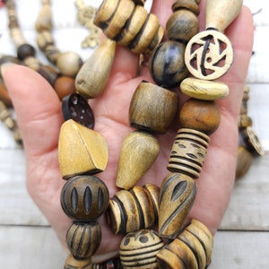 Hebra variable de cuentas de hueso de cuerno, 10&quot;, cuentas talladas, cuentas de hueso nativas y africanas, suministros para hacer joyas.