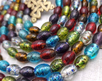 Oval Silver Foil Beads 12" [25], Murano Glass Beads, Venetian Glass Beads, Handmade Glass Beads, Vintage, Lampwork Beads,  Jewelry Supplies.