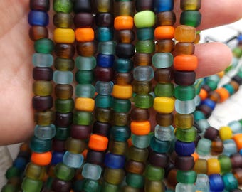 Multicolor Opaque Glass Beads, Pony Beads, Crow Beads, Strand With 35 Beads 9x6, Jewelry Making Supplies, Craft.
