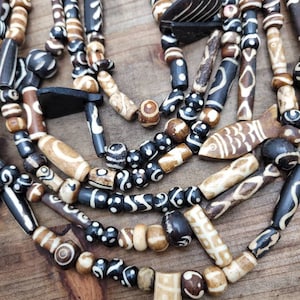 Beautiful Wide Variety Bone Beads Strand 14" Inches Long / Hand Carved Beads / Bone Beads Pendants / Tube / Round Etc / Jewelry Supplies