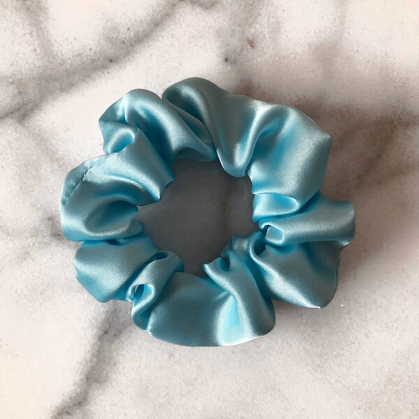 AQUA | Satin Scrunchie | Hair Accessories | Handmade | Sustainable | Recycled | Upcycled | Luxe