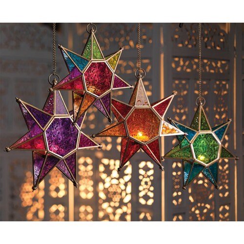 Moroccan Style Star Glass Lanterns Tea Light Holders Etsy