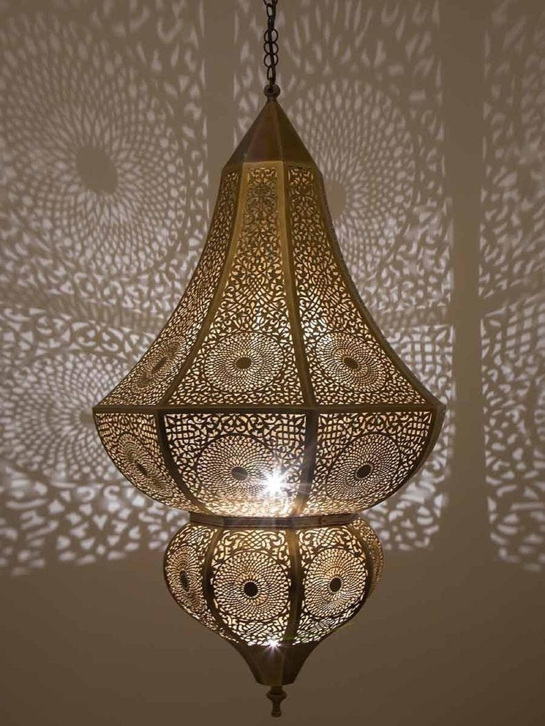 Vintage Moroccan Lantern Gold Ceiling Hanging Lamp Home Decor image 1