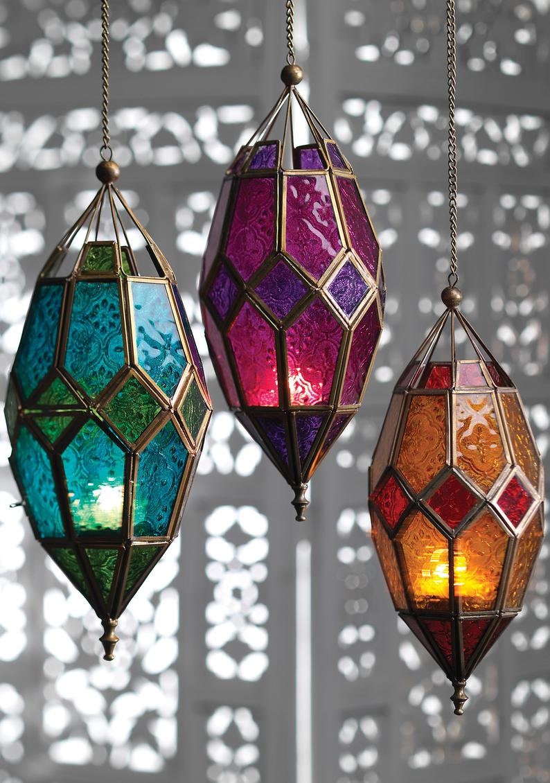 Moroccan Style Glass Lanterns Year-end gift Limited time cheap sale hanging glass colourful lamp e