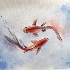 Original Watercolour painting, Koi Fish, Wall Decor