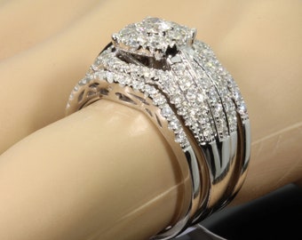925 Sterling Silber Rundschliff Weißer Diamant / Moissanit Damen Hochzeit Braut Verlobung 3 Stück Ring Set 14K Weißgold Finish, Geschenk für sie
