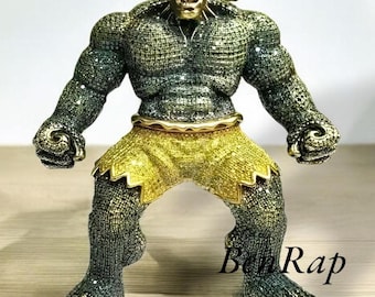 Men's Hulk Iced Out Diamond Cartoon Pendant, 14K Yellow Gold Plated, Gifts For Men's, Cartoon Character Pendant, Hip Hop Custom Pendant