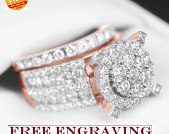Royal Womens Bridal Band Set, 2Ct Round Cut Diamond/ Moissanite Ring, Engagement Wedding Ring Sets, 14k Gold Plated Over 925 Sterling Silver