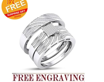 Trio Ring Customization 0.52 Carat (ctw) Round White Diamond Men & Women Trio Cluster Wedding Ring Traditions Sets 14K Gold Over Silver Ring