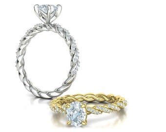 Moissanite 1.23 Ct Wedding Ring/ Brilliant Round Cut Engagement Ring/ Twisted Rope Bridal Ring/ 4 Prong Solitaire Ring, Christmas Gift