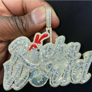 Pingente de carta personalizada com diamante e baguete masculino de 6,9 quilates em prata 925