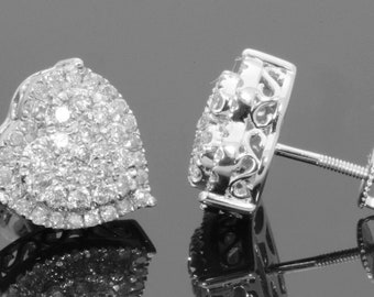 Women's Elegant Earrings Love Heart Cluster Moissanite / Diamond Stud Earrings 14k white Gold Finish 925 Silver, Valentine's Day Gift jewelr