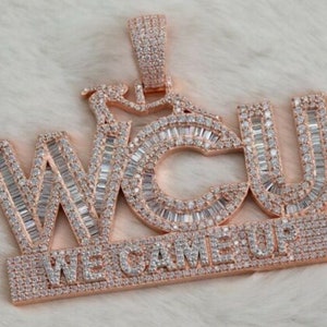 Nome personalizado masculino baguette e redondo moissanite / diamante qualquer 3 letras wcu we came up pingente 925 prata