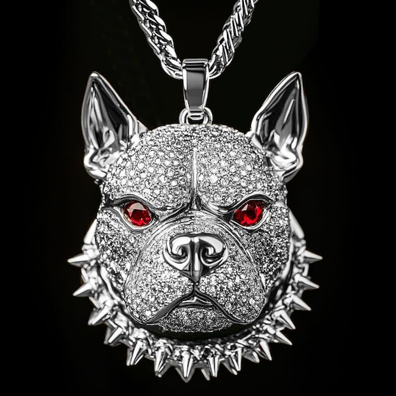 Custom Bulldog Head Pendant for Men/ Hip Hop Iced Out Diamond