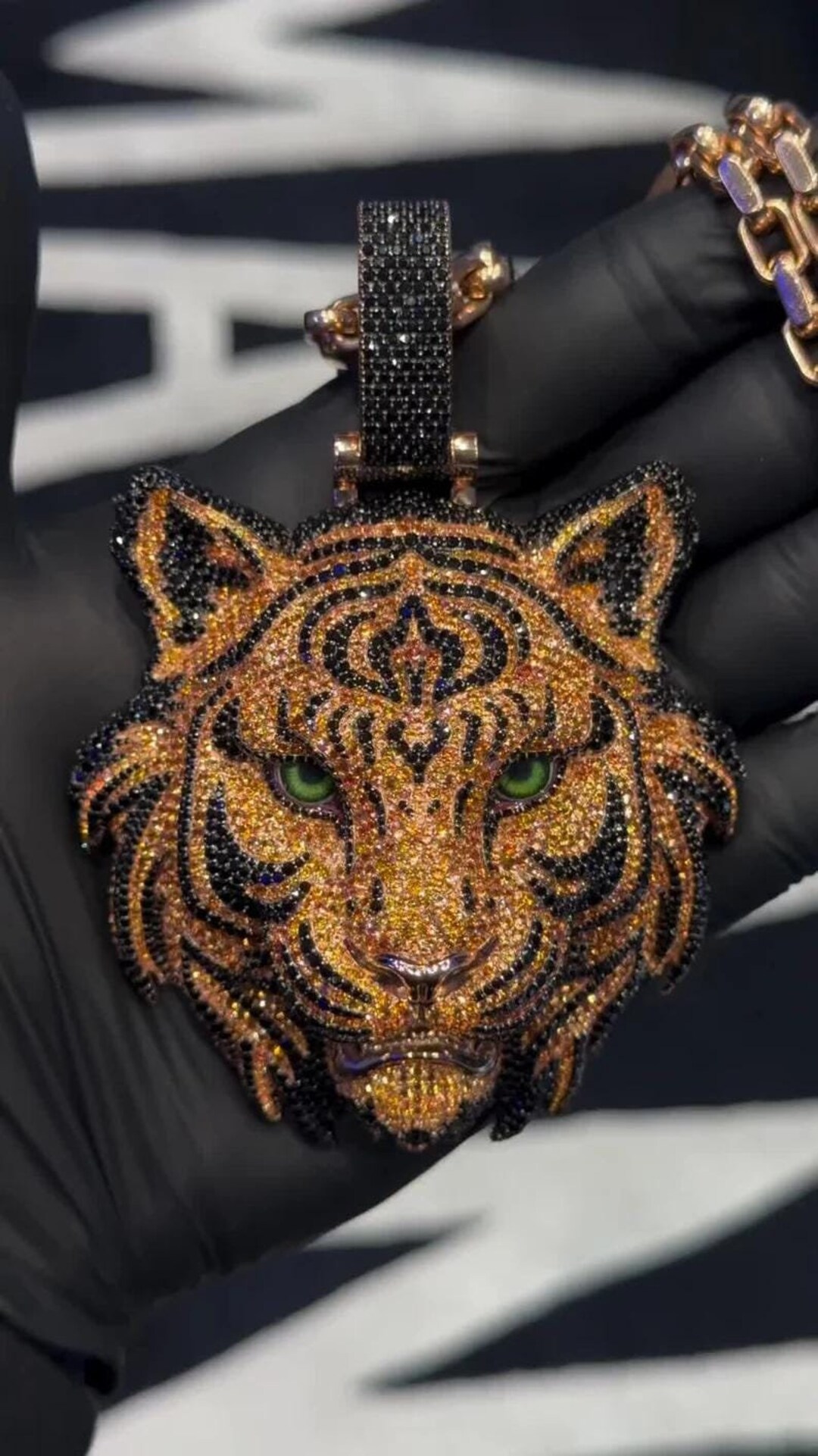 Custome Made Fully Iced Out 3D Tiger Face Pendant Sim Diamond Hip Hop ...