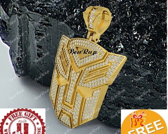 Transformer Men's Moissanite Yellow Gold Over Silver, D/F VVS1 Diamond Pendant Charm with Free Gift & Free Shipping