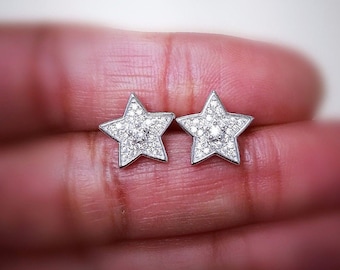 Moissanite Star Stud Earrings, Sterling Silver, White Gold Finish