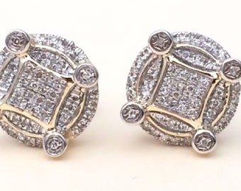 Women's/ men's Concave Kite Pave Stud Earrings Dainty White Diamond Square Posts, Vermeil Gold Plated Sterling silver, Valentine's Day Gift