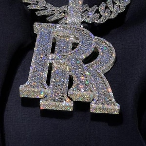 Kundenspezifische Buchstaben Anhänger, Iced Out Moissanite RR Brief Schmuck, 925 Silber & 14 Karat Gold Finish Hip Hop Halskette, Geburtstagsgeschenke