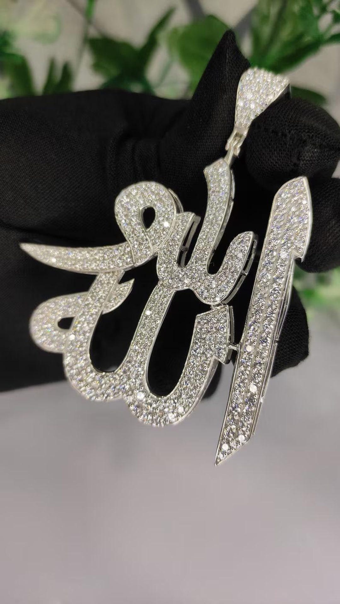 Customized Allah God Diamond Pendant for Men, Men's 925 Silver Round ...