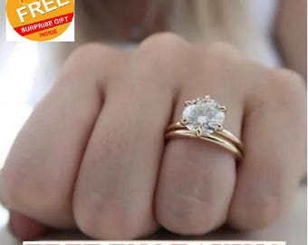 Women's 1.25 Ct Solitaire Moissanite Engagement Ring Band Sets-Promise Rings Wedding Bridal Set, 14k Yellow Gold Over Silver, Christmas Gift