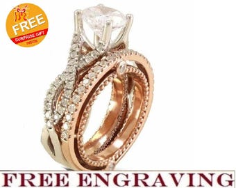 Wedding Band Bridal Set 2Ct Round Cut Moissanite, 2 Tone 14k Gold Plated 925 Silver Fast Selling Bridal Ring, Vintage Engagement Retro Ring