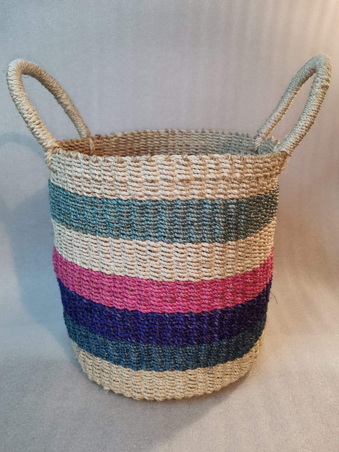 Multicoloured striped abaca basket Etsy