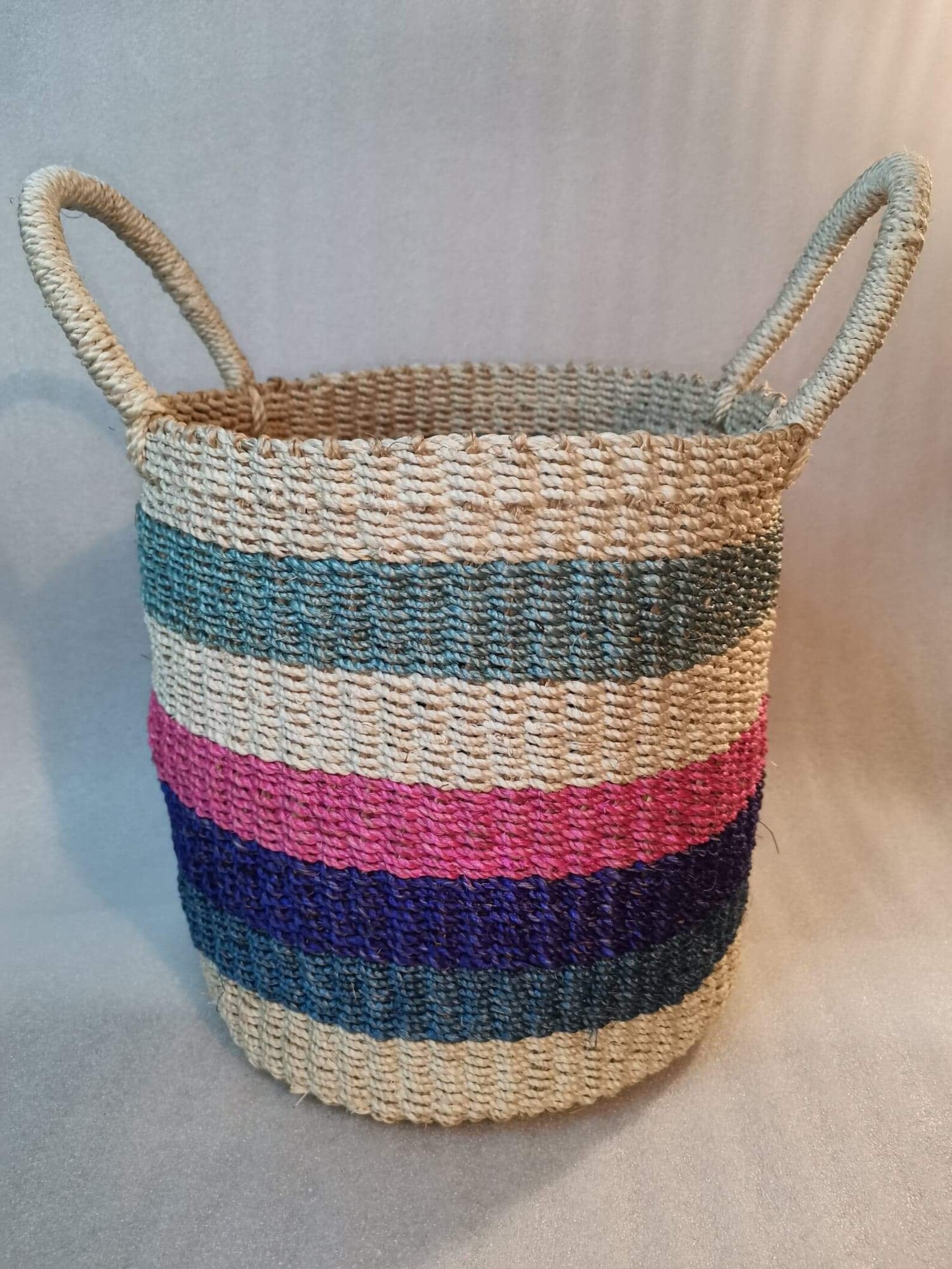 Multicoloured striped abaca basket Etsy