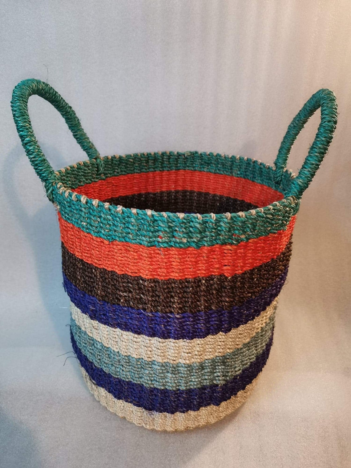 Multicoloured striped abaca basket Etsy