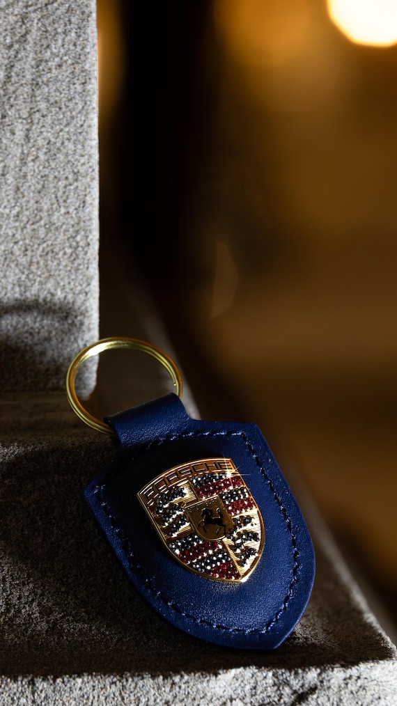 Refined by hand Original OEM | Porsche Keychain Logo Emblem Batch | Refined with Original Preciosa Crystals | Icy Tuning Iced Crystallized