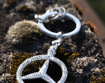 Original OEM Mercedes Benz | Chaveiro com logotipo e emblema em lote | Prata | com cristais Preciosa® originais | Chaveiro Icy Tuning