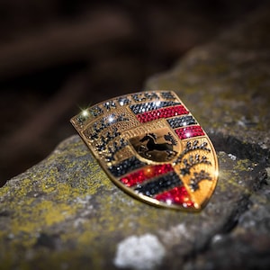 Original OEM | Porsche Engine Hood Logo Emblem Batch | refined with original Preciosa® crystals | icy tuning iced crystallized