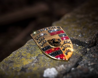 Original OEM | Porsche Engine Hood Logo Emblem Batch | refined with original Preciosa® crystals | icy tuning iced crystallized