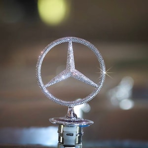 Original OEM Mercedes Benz Logo Hood Emblem Batch Standing Star in silver refined with original Swarovski® or Preciosa® crystals bling image 1