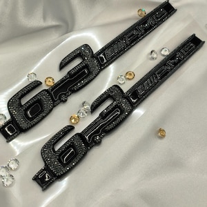 Original OEM | Mercedes Benz Logo AMG Writing Emblem Batch black | refined with original Preciosa crystals | icy iced tuning