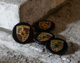 Original OEM | Porsche 911 turbo wheel center caps Logo Emblem Batch | refined with original Preciosa® crystals | tuning bling crystallized