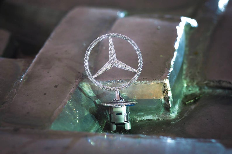 Original OEM Mercedes Benz Logo Hood Emblem Batch Standing Star in silver refined with original Swarovski® or Preciosa® crystals bling image 2