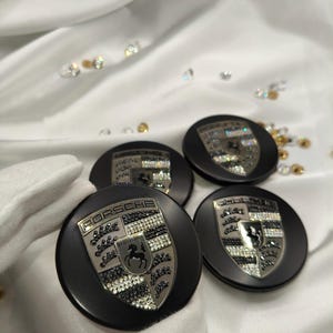 Original OEM | Porsche 911 turbo Turbonit grey wheel center caps Logo Emblem Batch | refined with original Preciosa® crystals | tuning bling