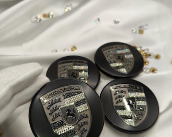 Original OEM | Porsche 911 turbo Turbonit grey wheel center caps Logo Emblem Batch | refined with original Preciosa® crystals | tuning bling